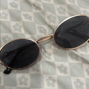 Round Oval Sunglasses in Rose Gold with Black Lenses
